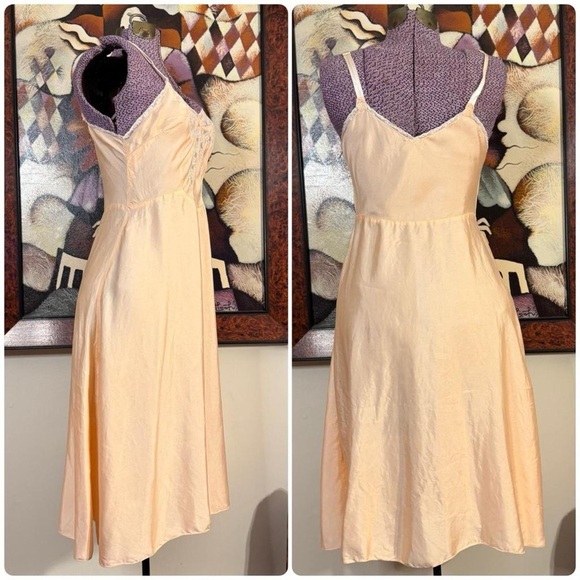 Vintage antique 30s rare art deco insertion lace bow midi slip dress bias cut - Picture 6 of 8